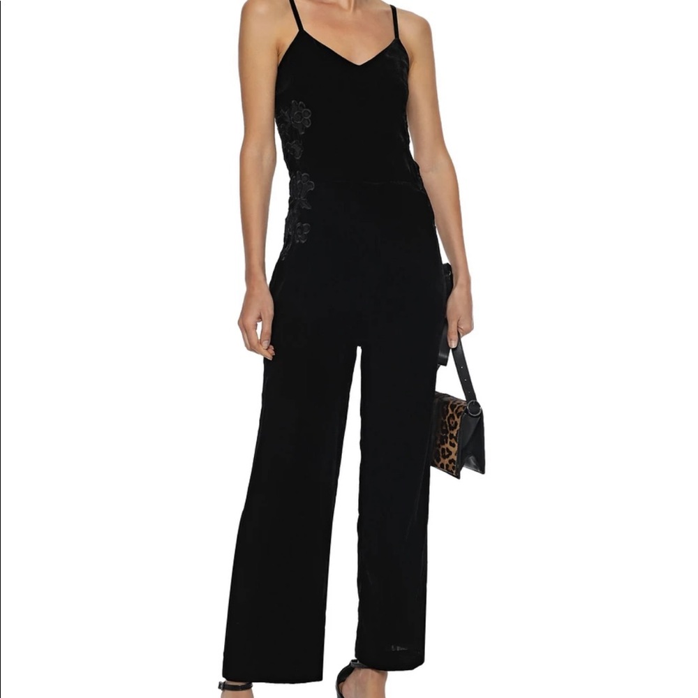 Sandro Emilia Embroidered Velvet Jumpsuit